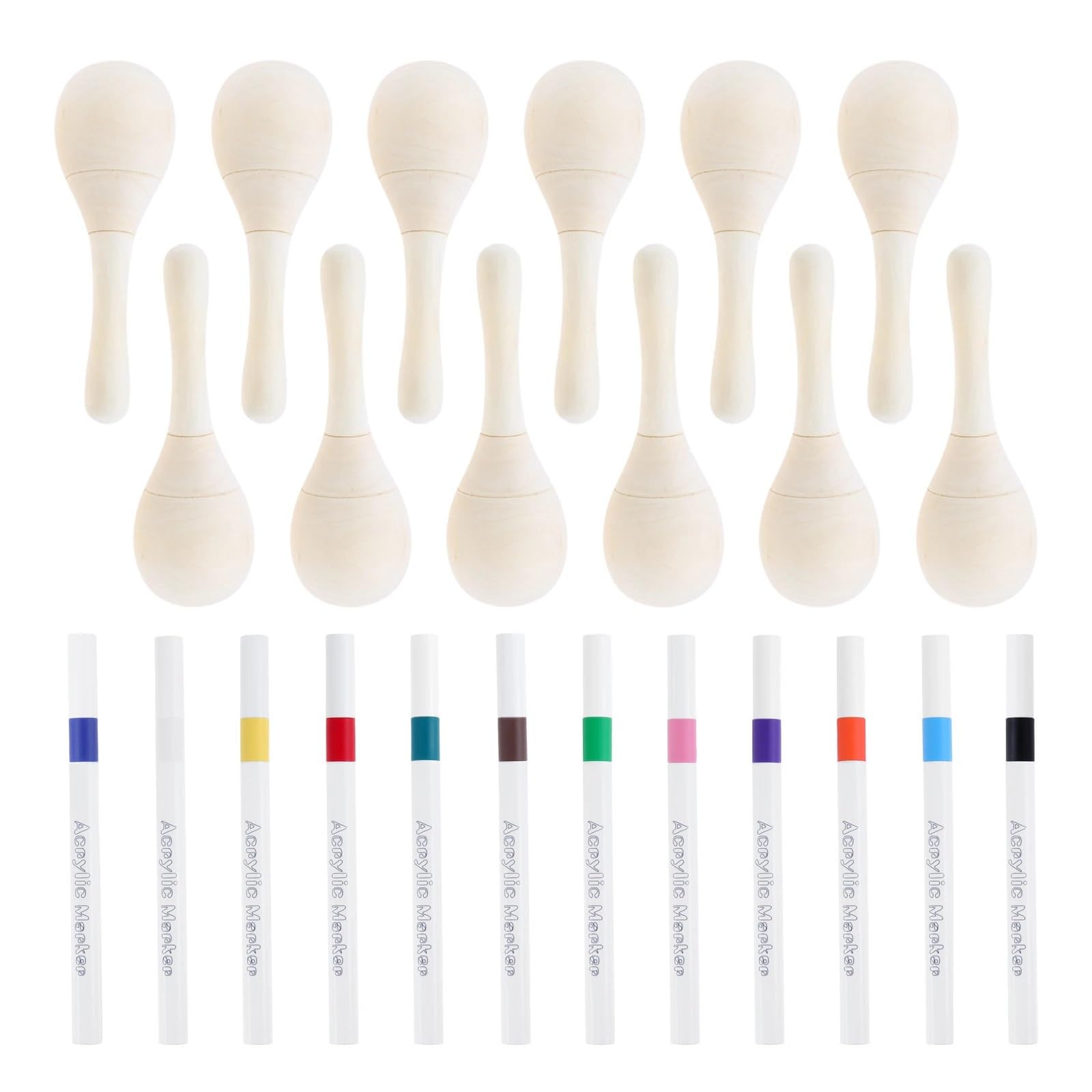 Ameublement Maracas en bois inachevé avec 12 couleurs, marqueurs acryliques, Instruments, cadeaux pour événements classe, outil de fête, DIY, pièces