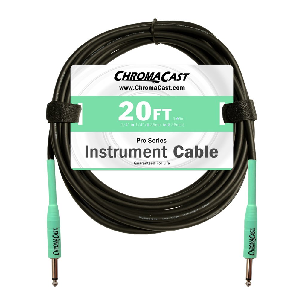 Chromacast 20 ft Surf Green 1/4 Inch Instrument Guitar Cable Straight to Straight for Guitar Bass AMP Keyboard Chord, Quarter Inch for Electric Guitar