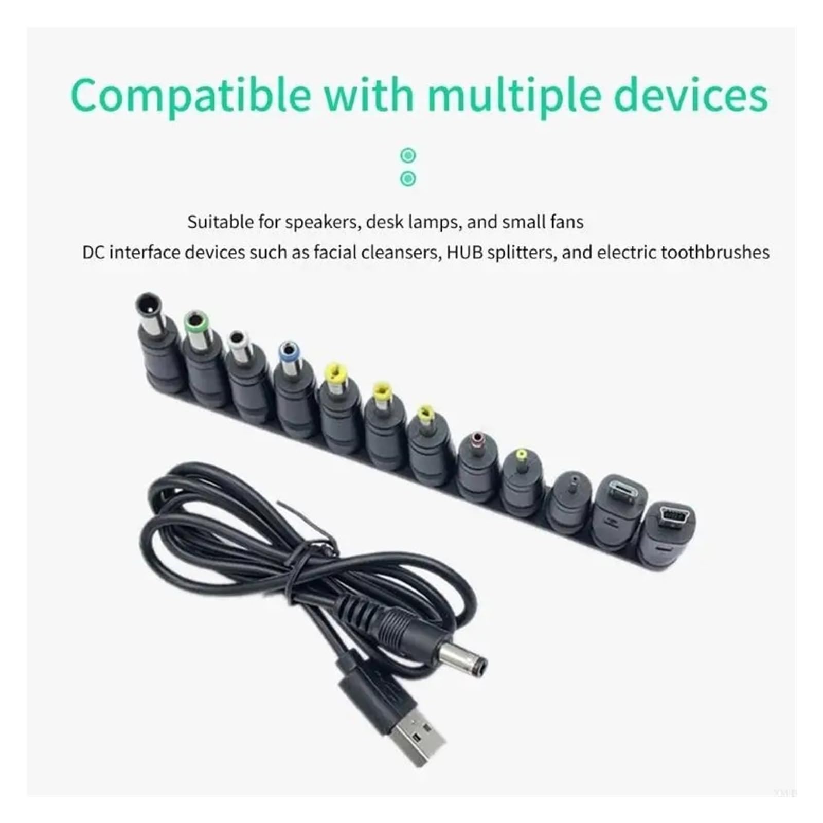 Cable de carga USB a CC de 5,5 x 2,1 mm, 5 V, 12 puntas para caja de TV CCTV