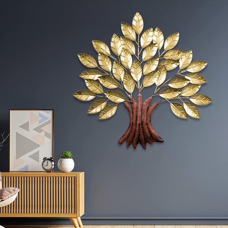 Image of Bharat Art Metal Iron Golden Tree Wall Hanging | Small Multicolor Decorative Metal Wall Art for Home, Living Room, Bedroom, Office & Cafe | 20 x 4 x 22 Inch | W293