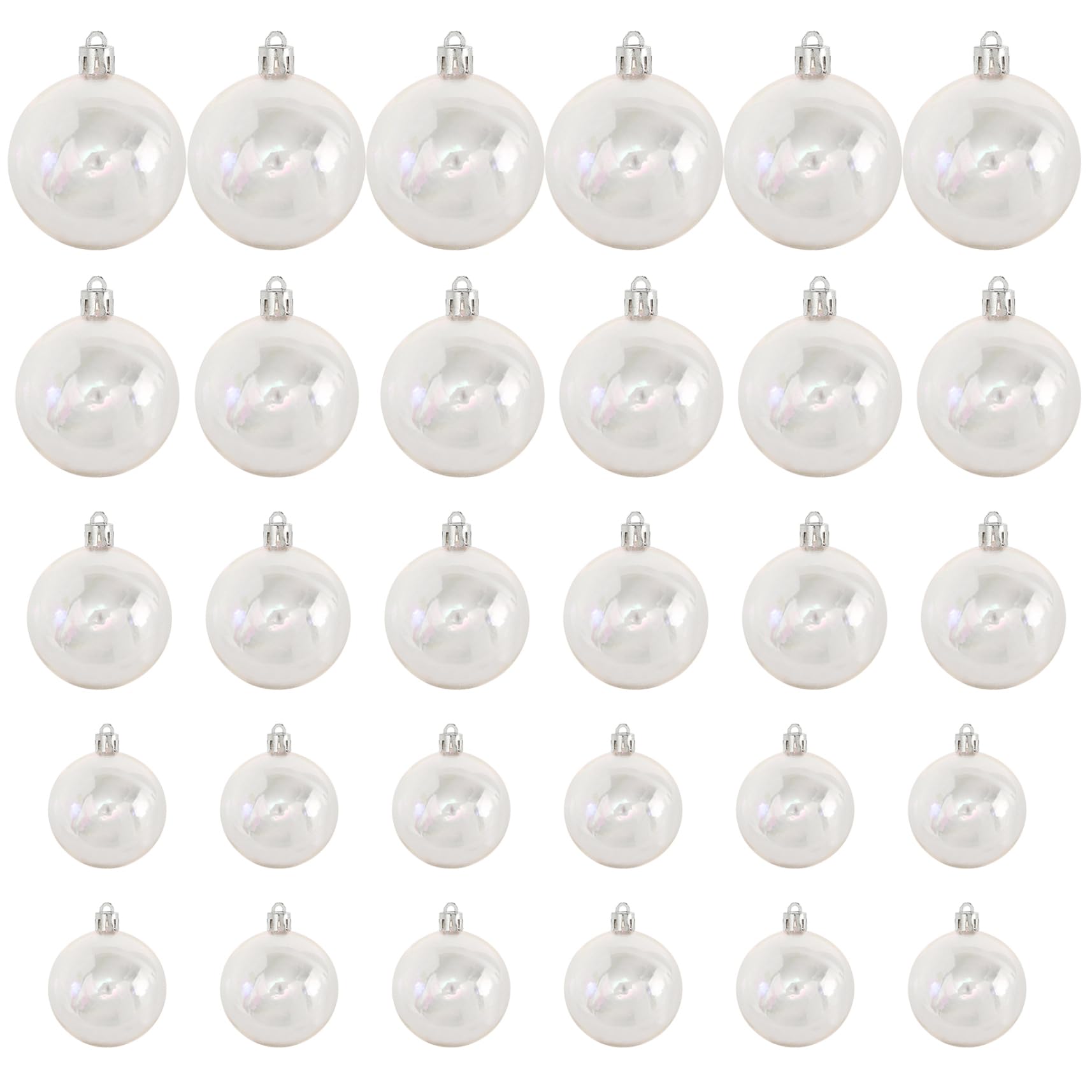 Mini Boules de Noël irisées Lot de 30 Mini Boules Noël irisées Transparentes 4 Tailles différentes à Suspendre et à remplir pour Sapin Blanc