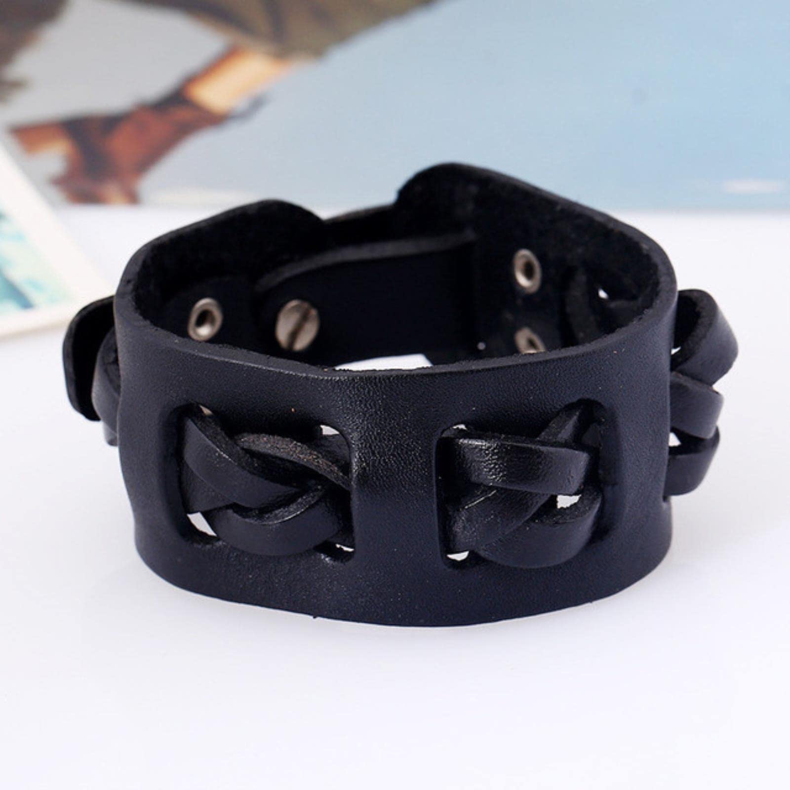 LYGXWJFC Echtes Leder Wickelarmband im Vintage-Stil, braun, Armreifen, geflochtener Schmuck für Männer und Frauen. Anspruchsvolles Armband