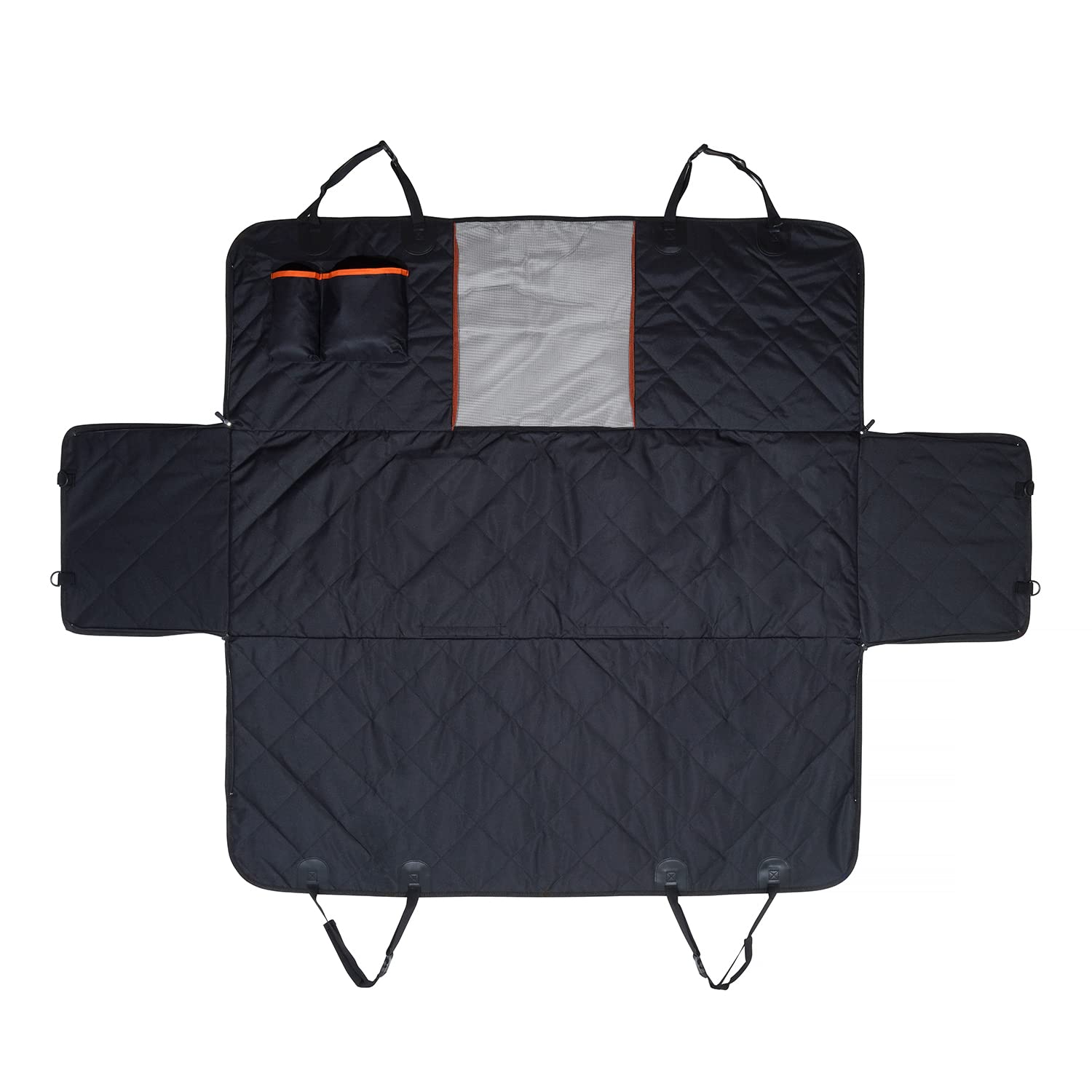 KHAMPA Dog Car Seat Cover for Back Seat with Mesh Window, Dog Hammock for Car with Storage Pocket, Car Seat Covers for Dogs Safety with Seat Belt, Backseat Dog Cover Protector for Bench Trunk