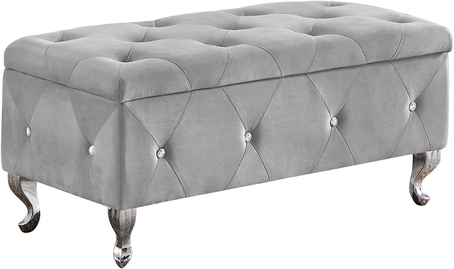 Rectangle Storage Ottoman Bench, Velvet Padded Storage Bench 250lbs Load Capacity Ottoman with Storage,Sofa