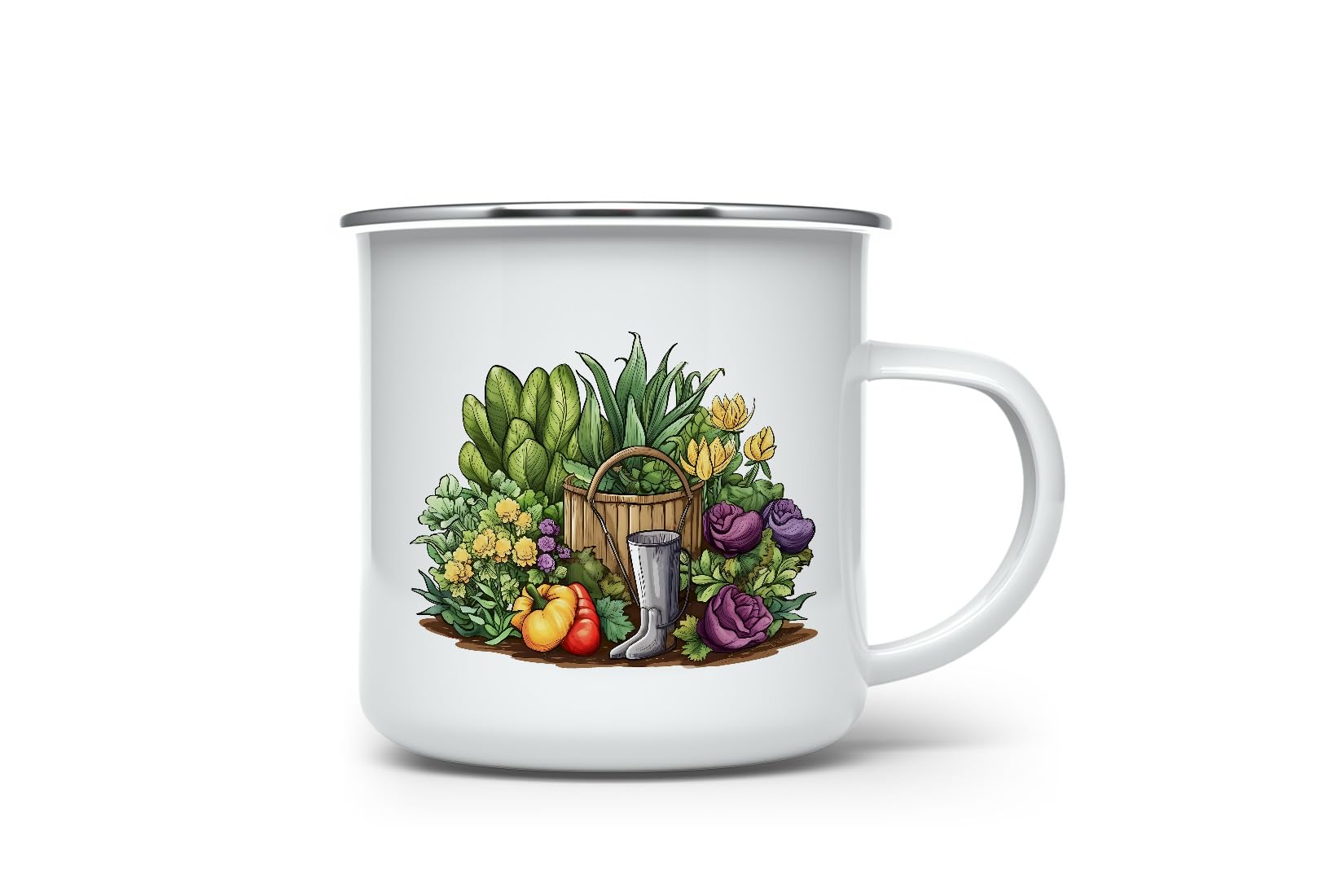 MAXIKIWI - Durable Enamel Coffee or Tea Camping Mug for Indoor Outdoor Use - Gardening Collection - 350ml
