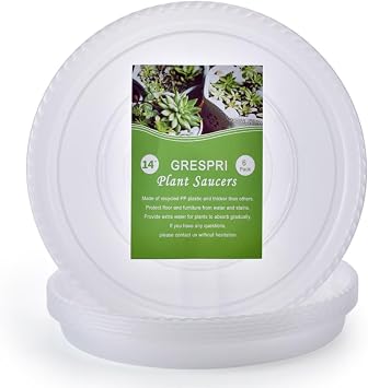 Clear Plant Saucers 14 Inches for Indoors and Outdoors, 6 Packs Heavy Duty Plastic Plant Trays with 12.5 Inches Bottom Diameter, 5 Gallon Grow Bag Saucer.