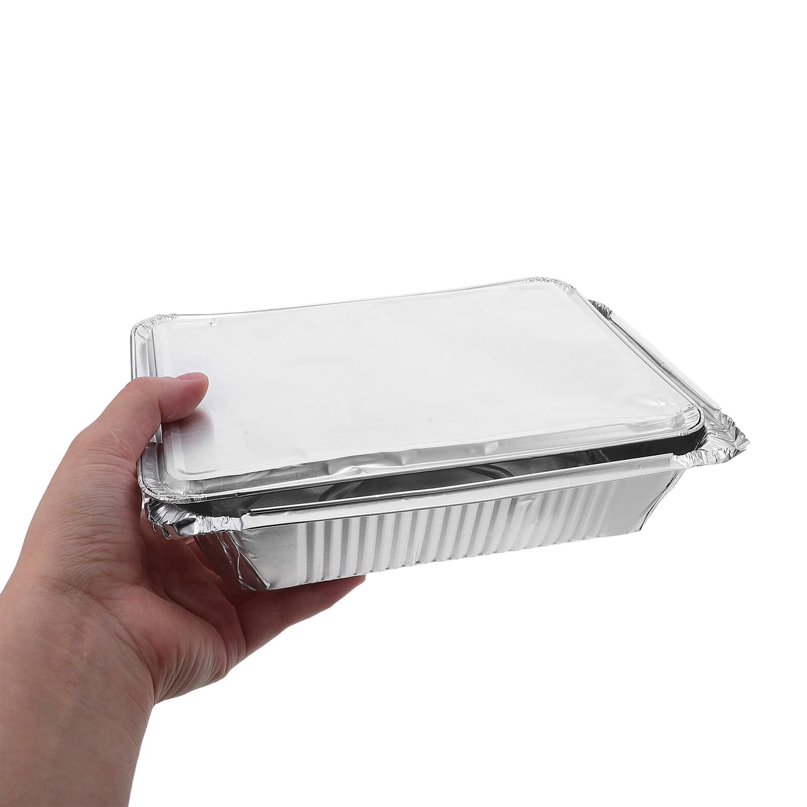 GARVALON Teglie in Alluminio con Coperchio 25 Pezzi 1000Ml da Asporto Resistenti per Catering e Barbecue Vassoi Rettangolari per Cottura e Conservazione