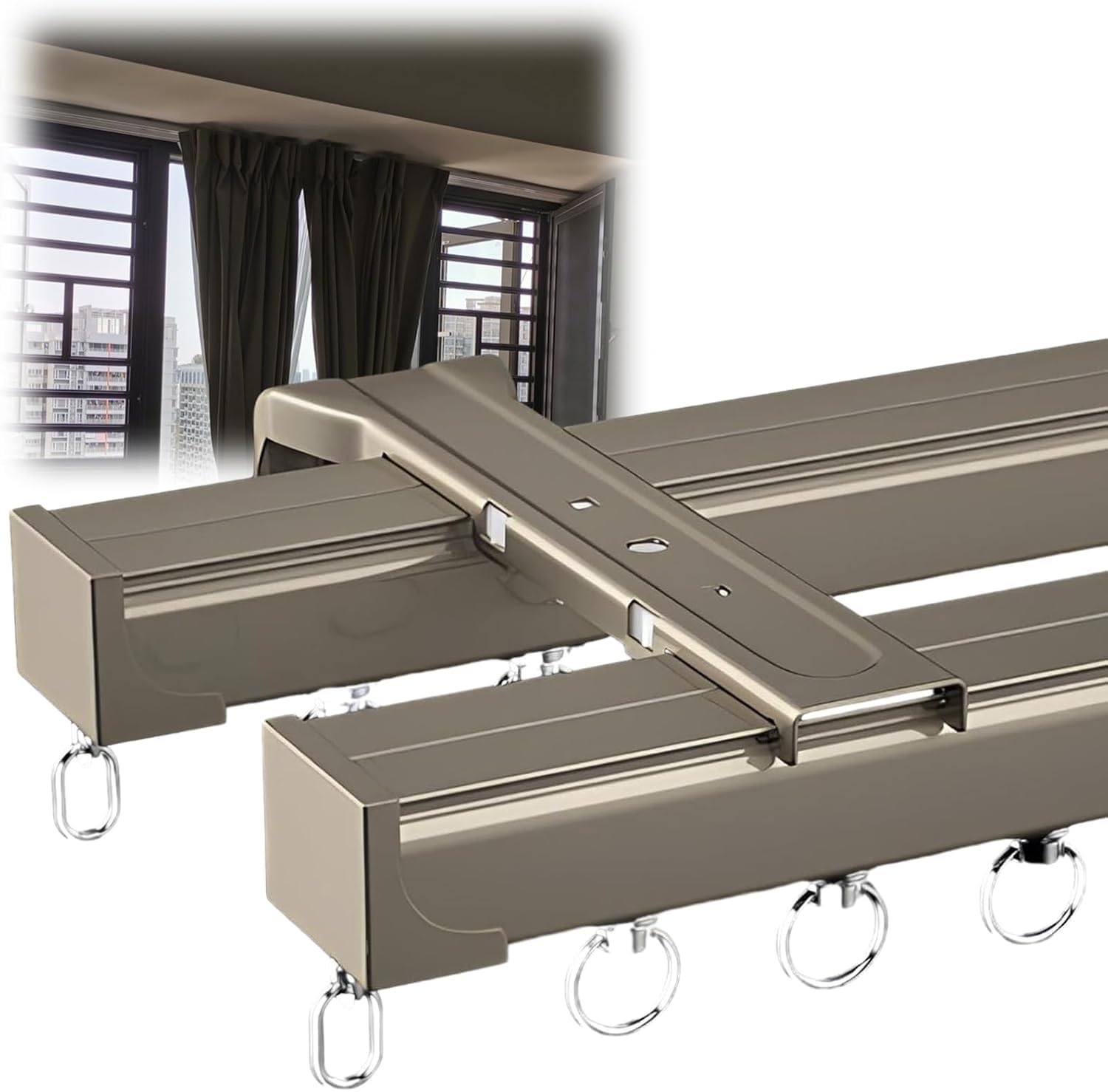 Ceiling Curtain Rail, Curtain Conjoined Double Tracks, 1-6m Long Curtain Track Ceiling Mount, Wall Mounting Curtain Double Tracks System, Privacy Room Divider Rod for Balcony/Bay W