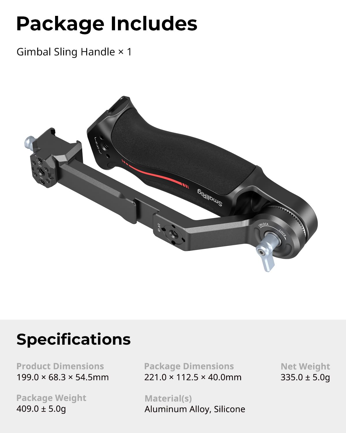 SMALLRIG RS 4/RS 4 Pro Poignée Réglable pour DJI RS 4 / RS 4 Pro/RS 3 Mini/RS 3 / RS 3 Pro/RS 2 / RSC 2/ RS 4 Mini, Load 6 kg, Poignée Ergonomique pour Prises de Vue en Contre-Plongée