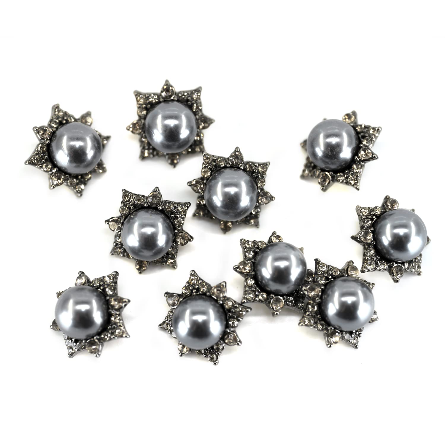 20 szt. czarny retro metalowy ośmiokąt pół sztuczna perła szycie cholewka płaszcz guziki -25mm -1"