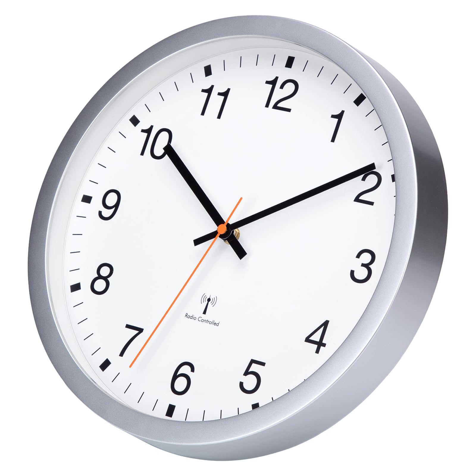 VIVILINEN Horloge Murale Radio Pilotée Silencieuse 30cm Design Moderne Argent