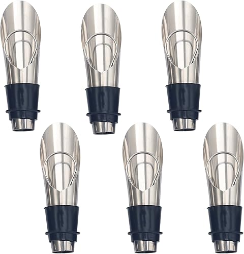 Aireador de vino de acero inoxidable de 6 piezas, boquilla de aireador de vino con corcho, el vertedor de vino se fija a cualquier botella de vino