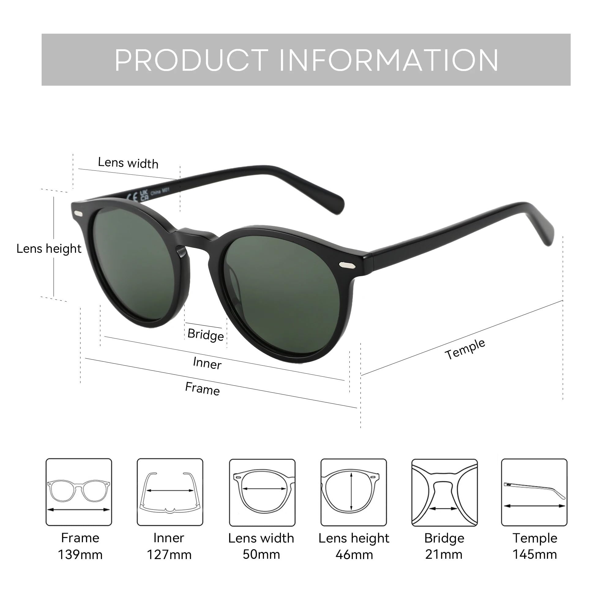 Gafas de sol polarizadas redondas moda for mujer, gafas retro con sombra Uv400