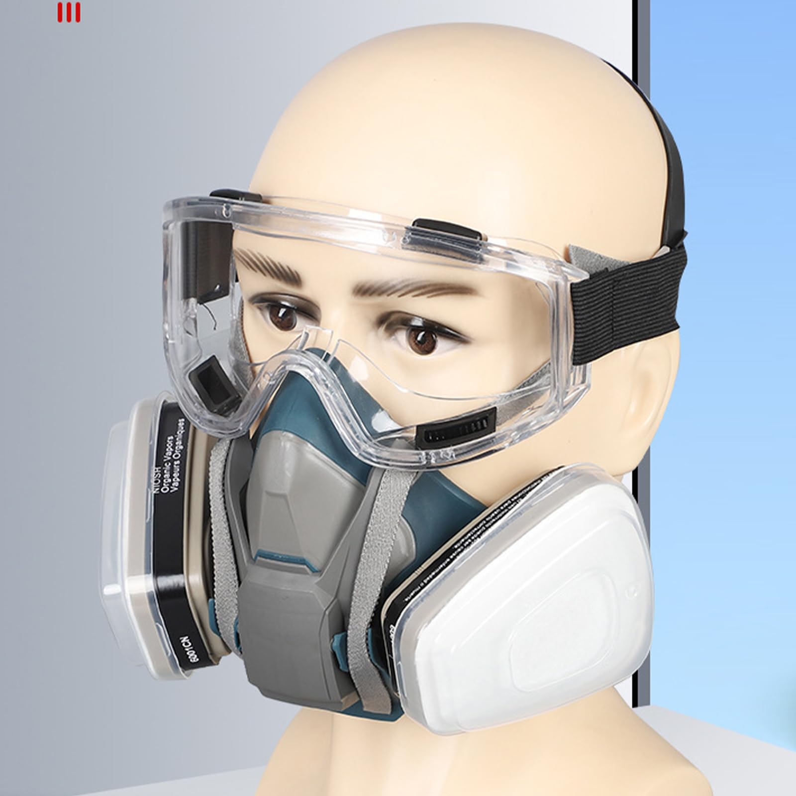 Masque respiratoire réutilisable en silicone avec filtres remplaçables et lunettes à vue large Masque respiratoire anti-buée pour la sécurité du visage résistant produits chimiques