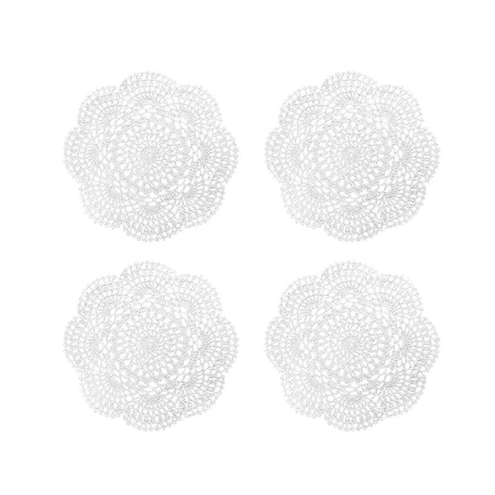 CTRLZS 4PCS 8.6 Inch Doilies Crochet Round Lace Doily Handmade Placemats Cotton Crocheted Coasters (White)