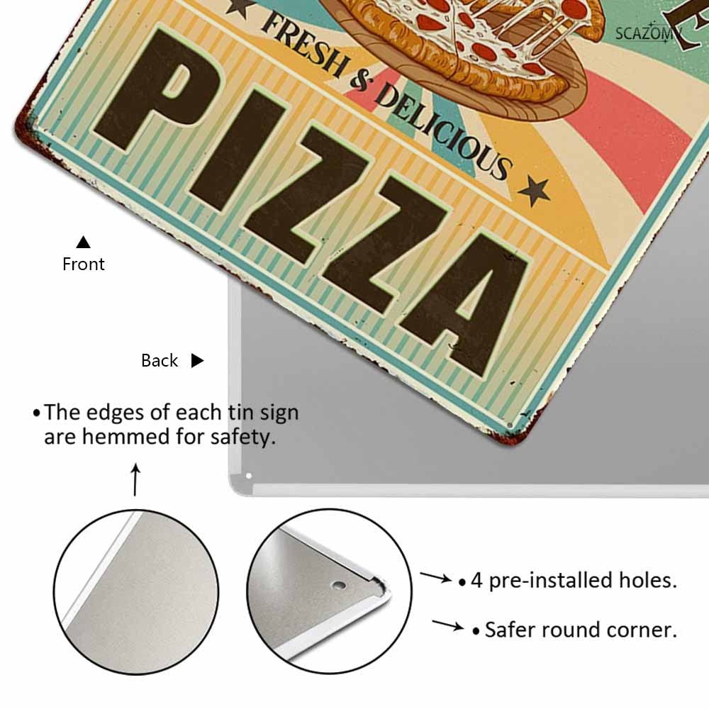 Aazon.co: Pizza Tin Signs, The Autherntic Taste Of Pizza Fresh And Tasty, Fast Food Vintage