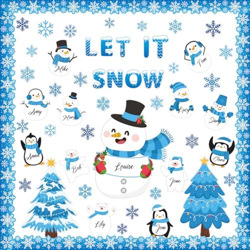 YQUQWN 87 PCS Winter Bulletin Board Decorations, Snowmen Snowflak...