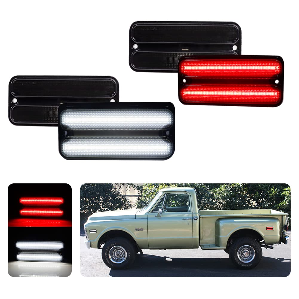 Tonsya For 1968 1969 1970 1971 1972 Chevy GMC Pickup Trucks Front/Rear Bumper Fender Side Marker Lights Full White & Red Led Lamps 4 pcs
