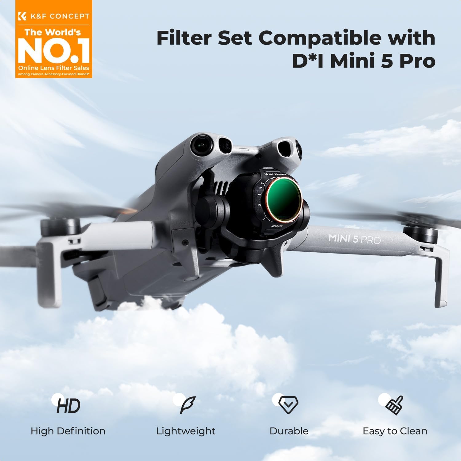 K&F CONCEPT Variable ND Filter Set Compatible with DJI Mini 5 Pro, ND2-32 | ND32-512, 1-5 Stops + 5-9 Stops Light Reduction Multicoated HD Optical Glass Drone Camera Lens Accessories