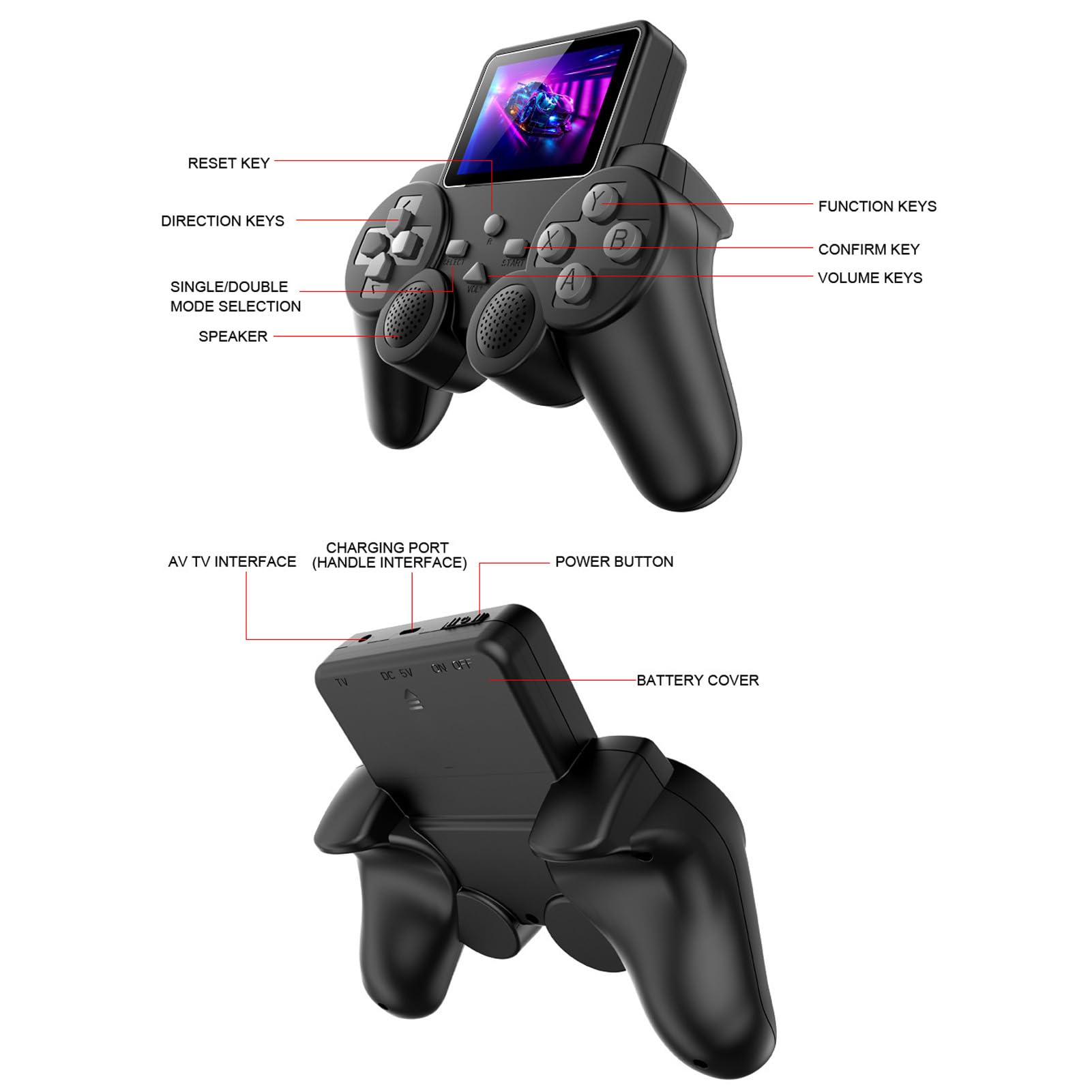 Przenośna Konsola do Gier z Ergonomicznym Gamepadem, Przenośna Konsola do Gier Retro z Ekranem 3,0 Cala, Przenośna Konsola do Gier z obsługą Połączenia z Telewizorem