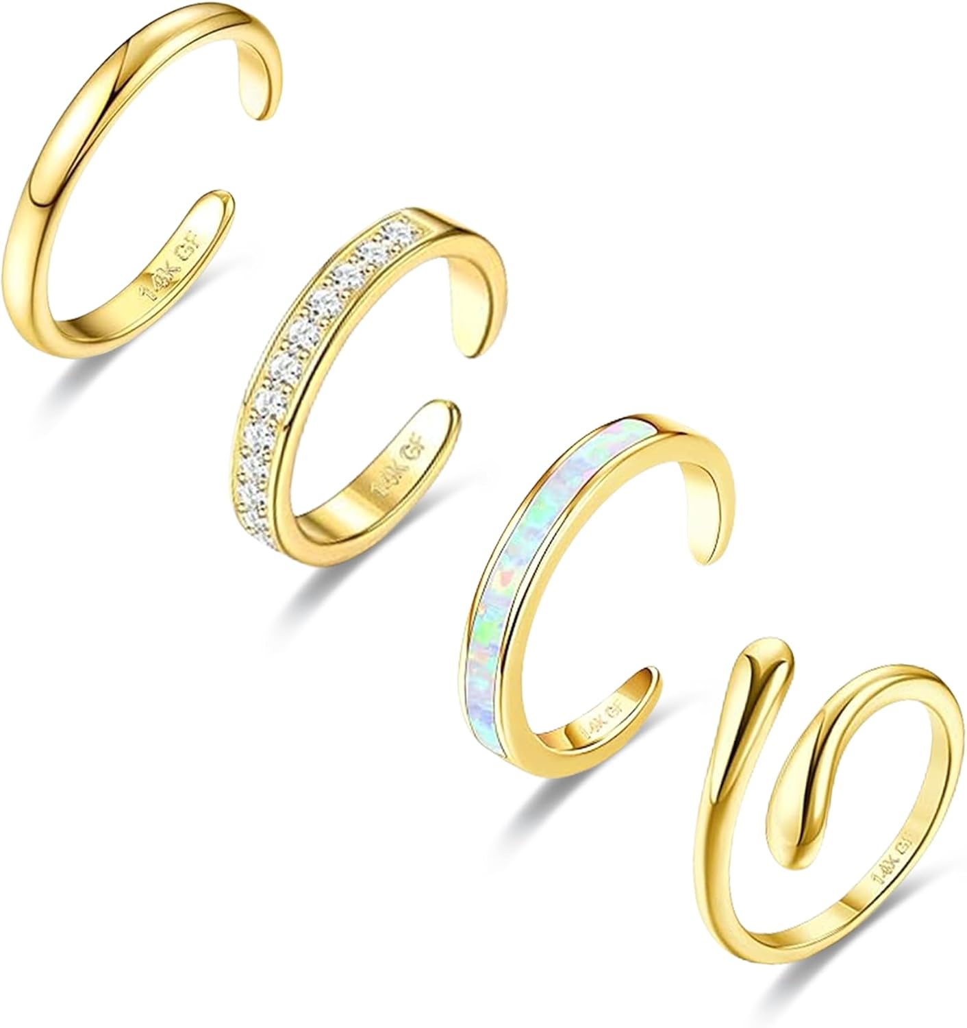 14K Gold Filled Adjustable Toe Rings for Women - 4PCS Set, Waterproof, Non-Tarnish Summer Beach Jewelry, Stackable Thin Bands
