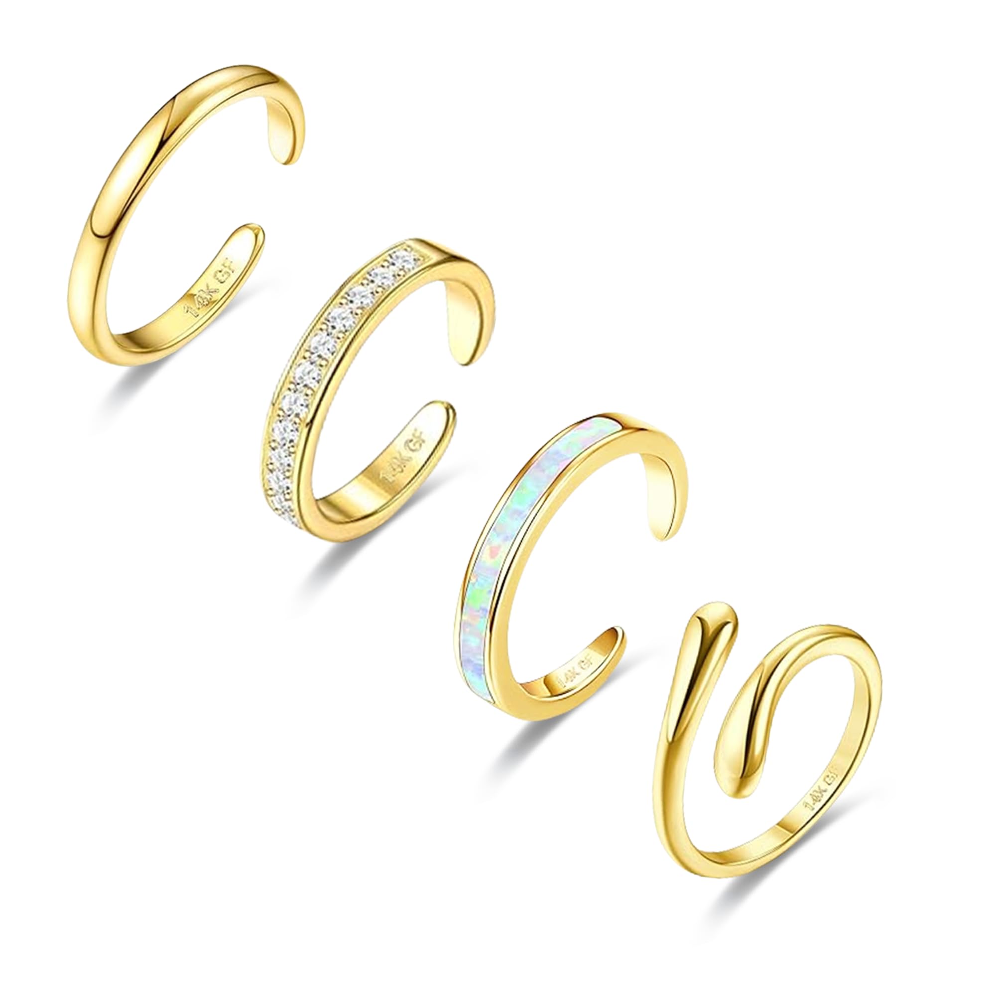 4 Pcs 14K Gold Filled Toe Rings, Adjustable Toe Ring Set for Women, Green, Simple, Cute, Waterproof, Gold Opal, CZ Heart, Open Toe Rings, Summer Beach Foot Jewellery-image-45