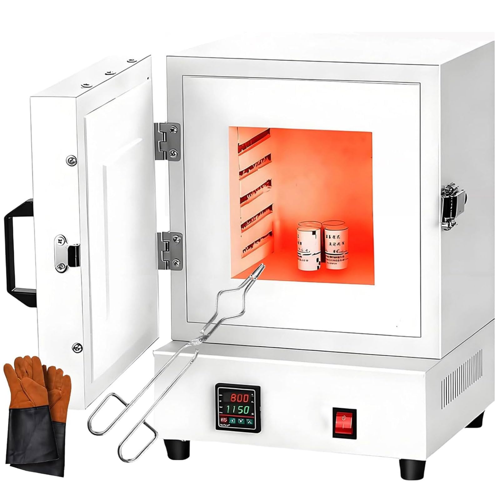 Horno de mufla eléctrico de 1150 °C con pantalla LED para cerámica y odontología en color blanco.