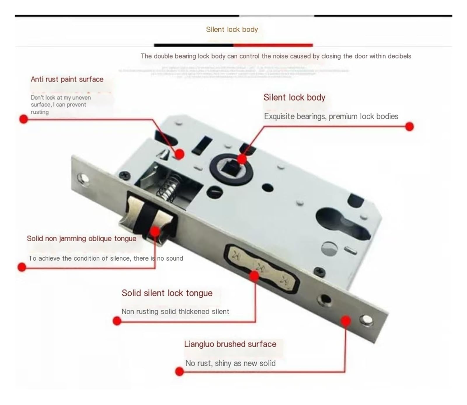 Türgriffschloss, Space Aluminium Schlafzimmer Split Silent Türschloss Türschloss Home Security Key Möbel Hardware(Gold 1)