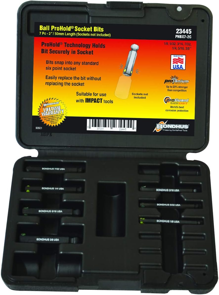 "Bondhus 23445 ProHold Socket Hex Bits Set, 2"", 7 Piece (Bits and case only)", multi, one size