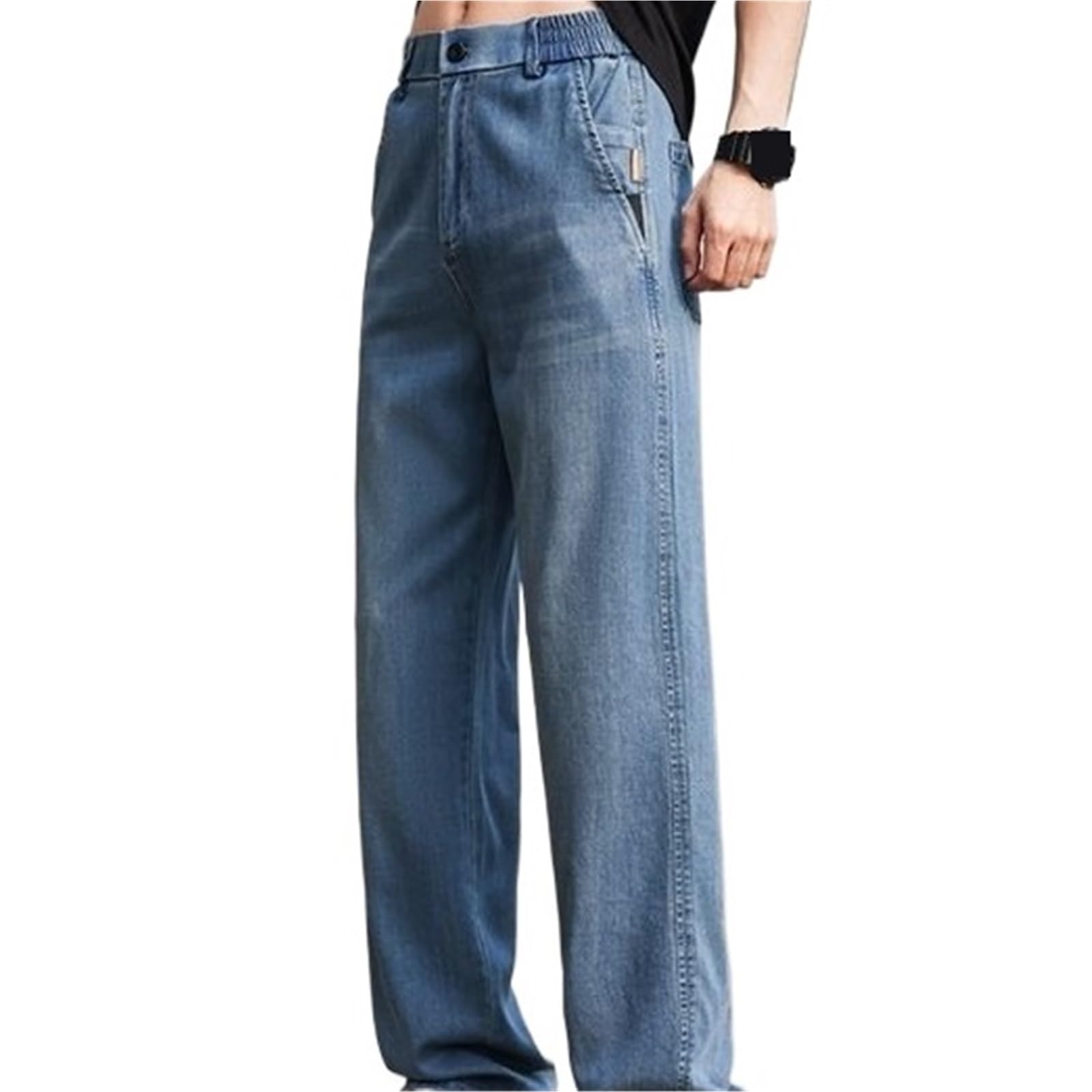 Pantalones Vaqueros de Verano for Hombre, Finos y Ligeros, de Corte Recto, elásticos, Informales, Ajustados para Pantalones de Hombre(Black,31)