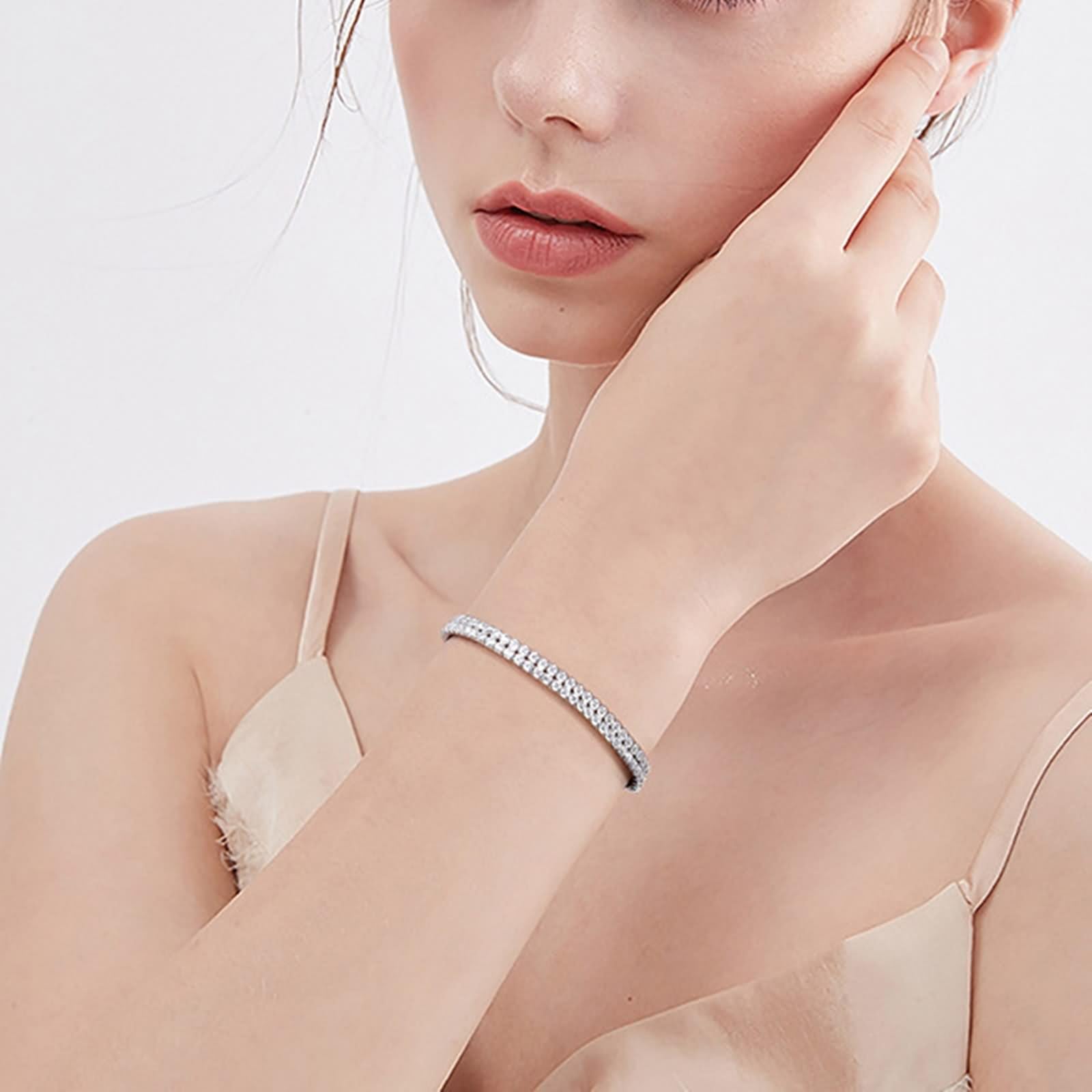 Pulseras amigas mujer, las mejores pulseras la amistad, cadena tenis, pulsera hermana circonita cúbica forma redonda blanca, plata ley