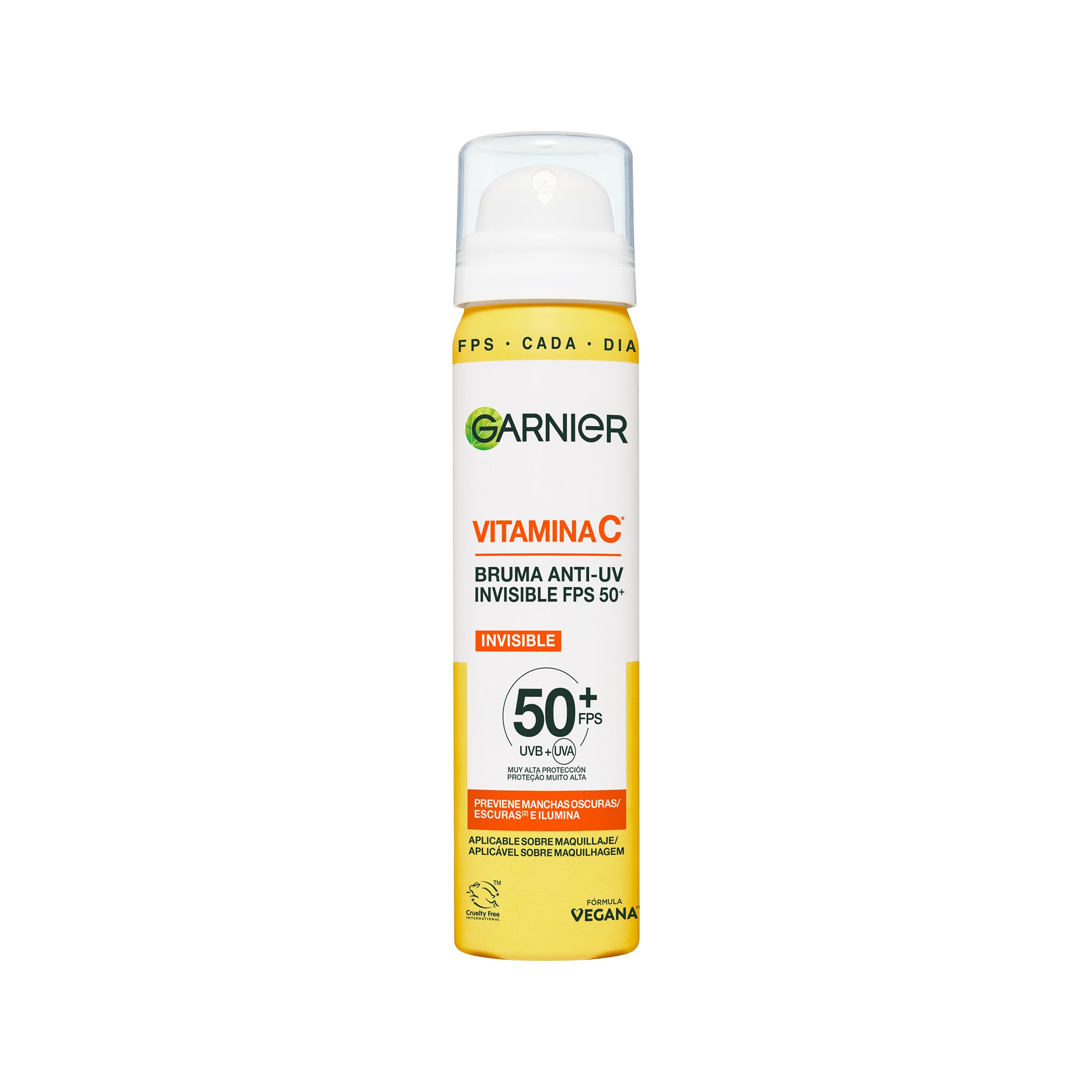Garnier SkinActive Vitamine C Brume Anti Taches Anti-UV Invisible SPF 50+ Usage Quotidien sur Maquillage Finition Totalement Transparente 75ml