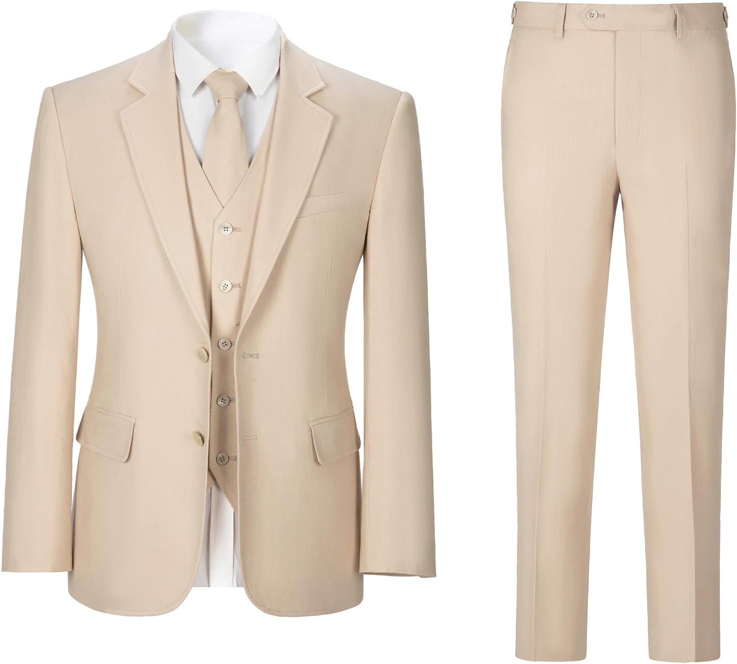 Men's Herringbone Linen Suits Beach Wedding Tuxedo Summer Slim Fit Light Weight 3 Pieces Blazer Jacket Vest Pants Tie Set