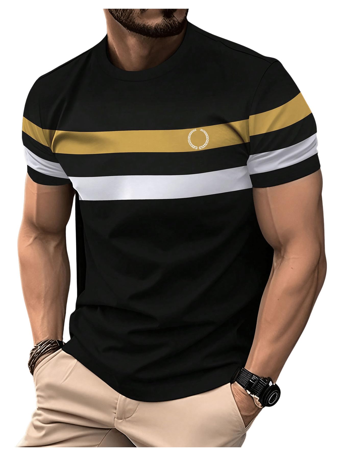 RoseSeek Men's Color Block Short Sleeve Tee Shirts Casual Crewneck T Shirt Trendy Summer Tops