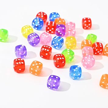 500PCS Colorful Dice Beads 8.5mm Dice Charming Beads 6 Sided Game Dices for Women Necklace Earring Bracelet Making Supplies