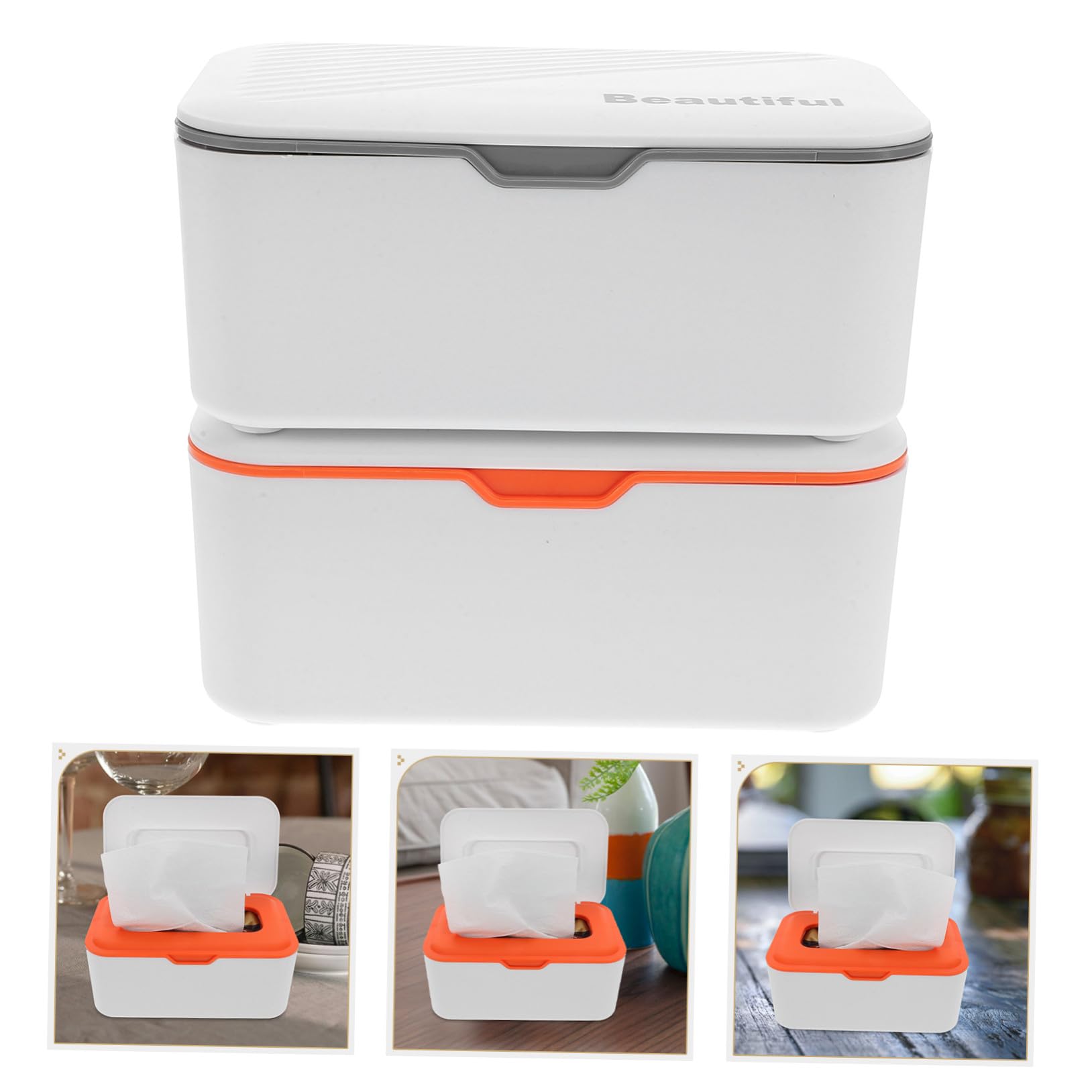 LABRIMP 2 Piezas Caja Dispensadora de Toallitas Húmedas Pequeña con Tapa Sellada Organizador Compacto para Pañuelos de Naranja y Gris Almacenamiento Portátil y Resistente al Polvo para