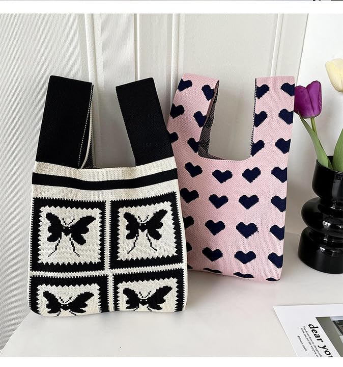 Image of Komociya Cute Wrist Bag for Women Trendy Knit Handbag Small Purse for Mom Girlfriend Birthday Christmas Valentines
