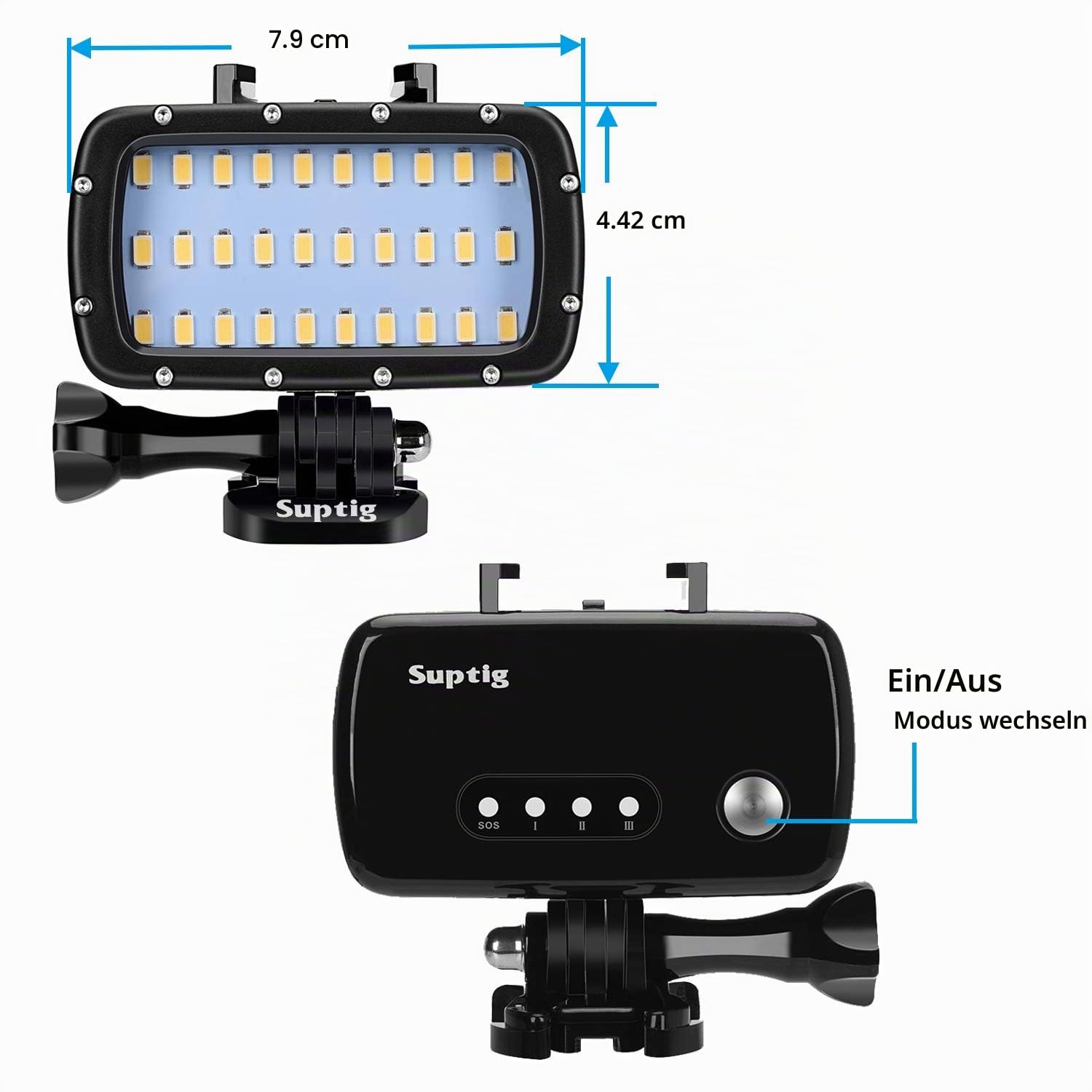 Suptig 30 LED-Video-Licht, wasserdicht, Unterwasser-Licht, kompatibel mit GoPro Hero 13/Hero 12/11/10/9/8/7/6/5/4/3/3+ Hero Session und Canon, Nikon Sony Spiegelreflexkameras, wasserdicht 55 m