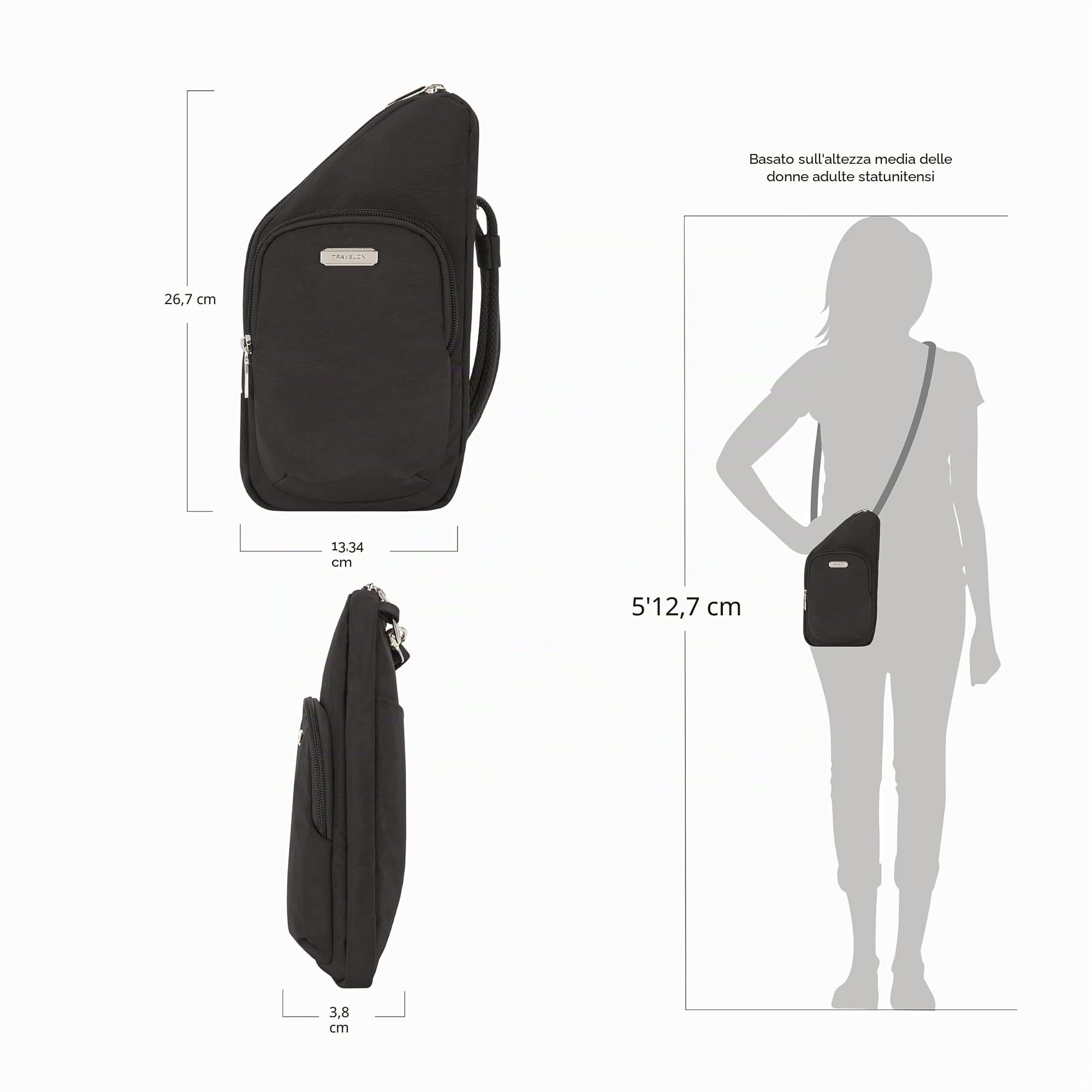 Travelon Borsa a tracolla compatta unisex antifurto Essentials