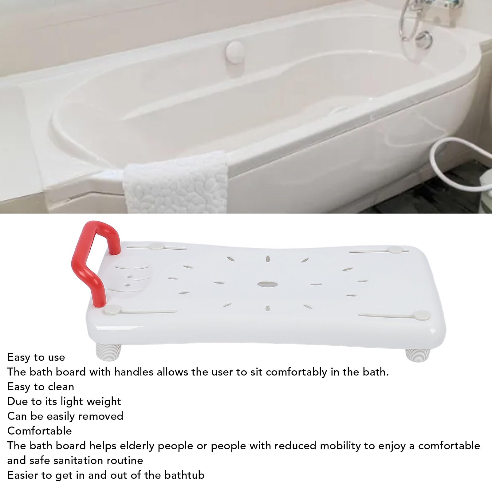 para tabla de transferencia de bañera con asas, patas antideslizantes ajustables, orificios de drenaje, ligero y fácil de instalar para personas mayores y movilidad