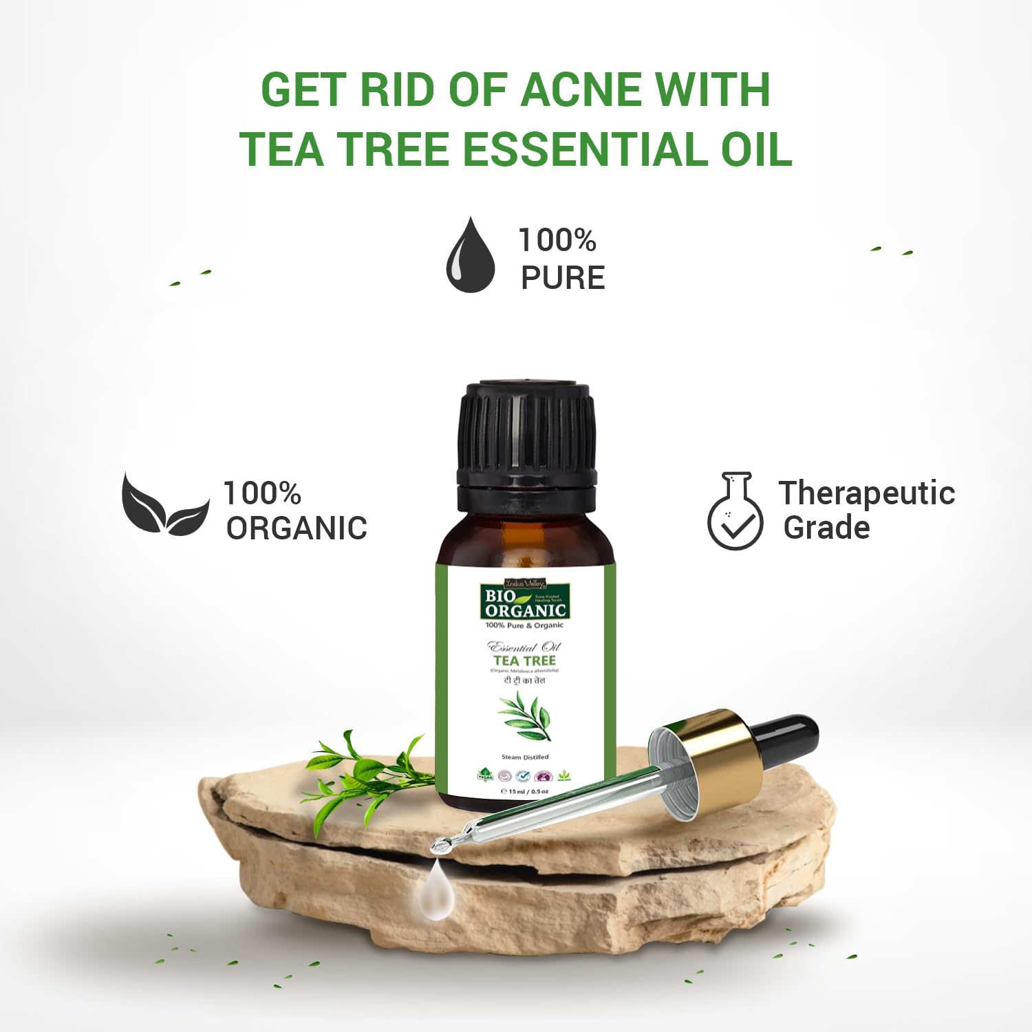 Indus Valley 100% Pure Natural & Organic Undiluted Tea Tree Essential Oil with Glass Dropper for Hair Growth, Skin, Acne, Face, Dandruff, Aromatherapy, Bah Oil & Diffuser (15ml) 2