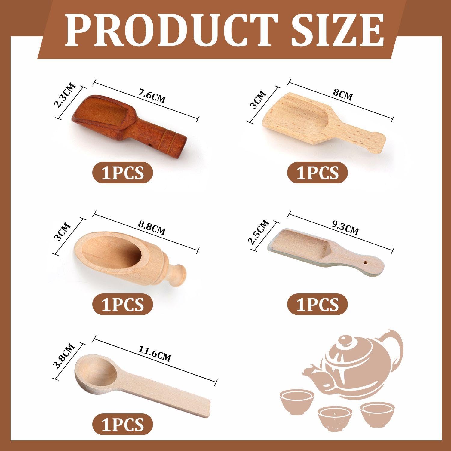 VEHYEGOI 5 Pieces Small Wooden Spoons, Spice Spoons, Mini Wooden Spoons, Wooden Quality Spoons, Wooden Spoon Set - Image 2