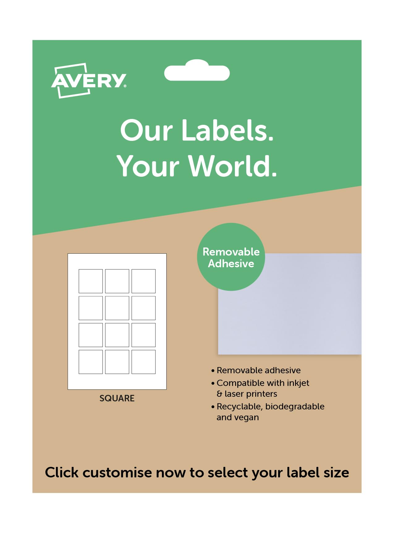 Avery Removable Square White Labels, A4 Printable Sticker Sheets for Custom & Personalised Product, Candle & Packaging Labelling