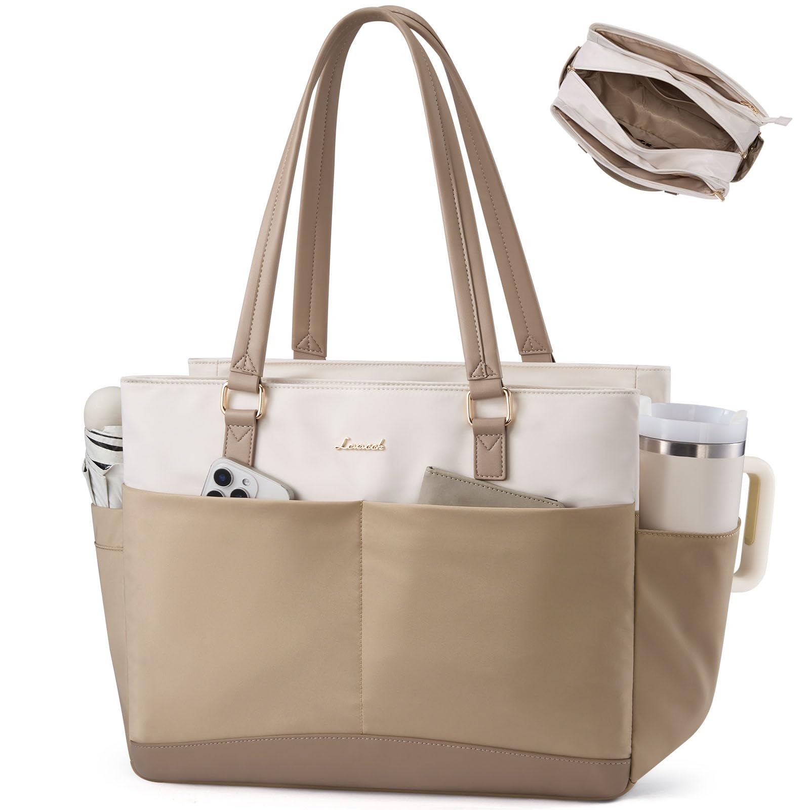 LOVEVOOK Bolsa de mano para laptop para mujer con portavasos grande de