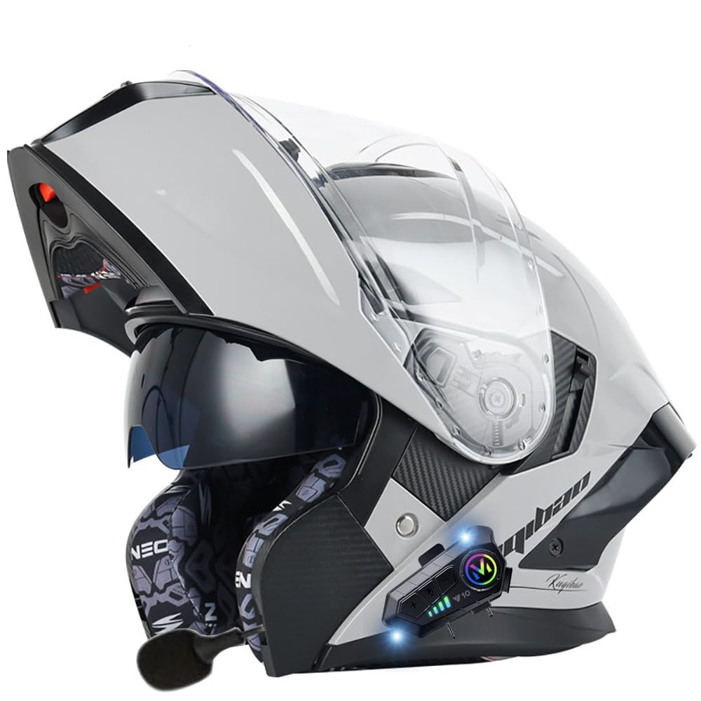 Beyswage Men's H Motorcycle Elmet Flip-Up Modular Motorbike Elmets Wit Bluetoot, Ece Approved Elmet, Modular Cras Helmet Double Visor Scooter Elmet For Adult Wo Sports Touring