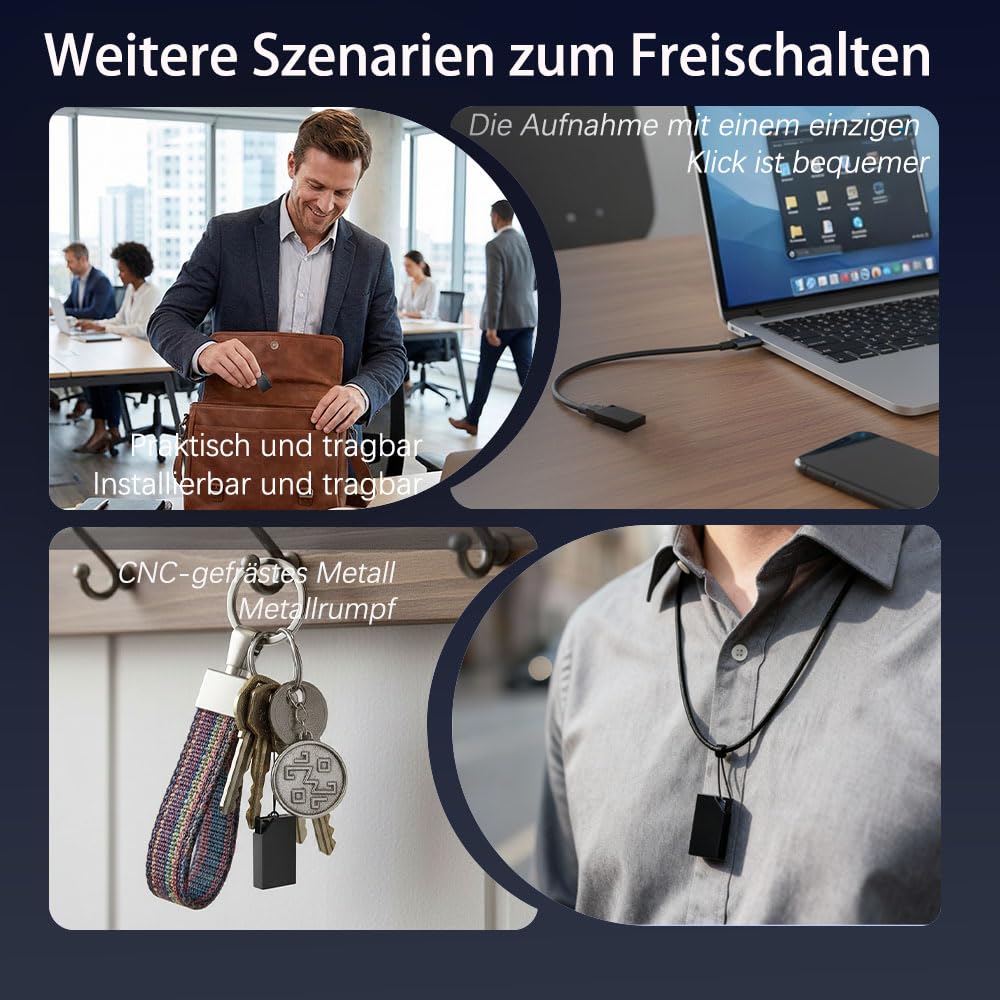 Diktiergerät Mini 64 GB Speicher, Diktiergerät Mini und Sprachaktivierung, Voice Recorder Wiederaufladbar Über USB, Aufnahmegerät Mit Mikrofon, Meetings und Interviews(3 * 2 * 0.6)