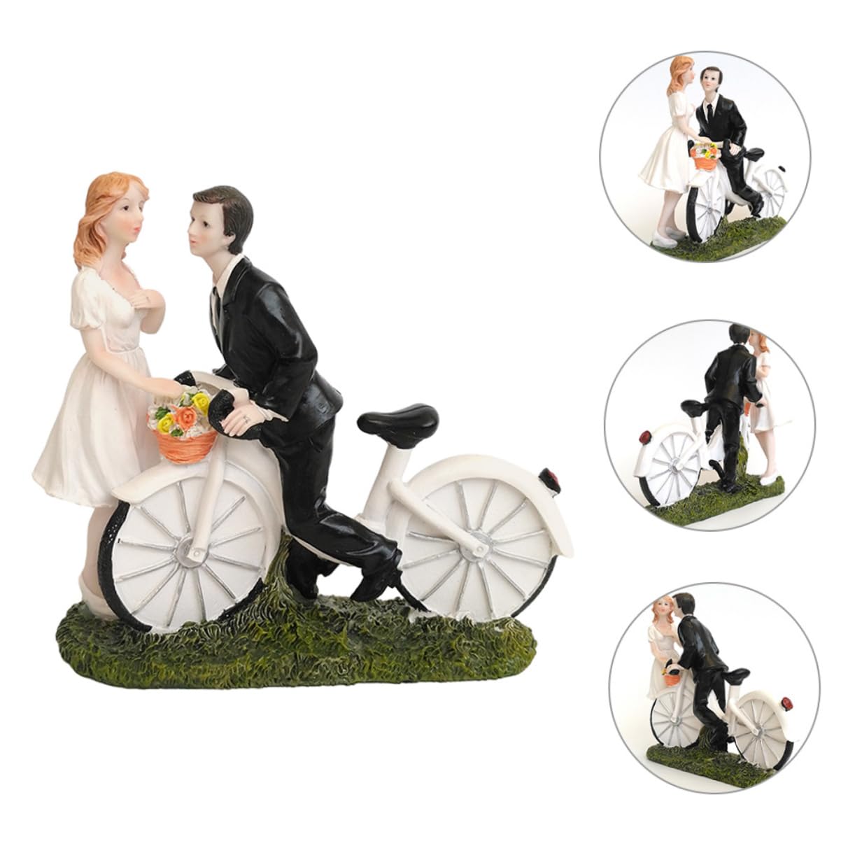 Amosfun 3 Stück Brautpaar Figur mit Fahrrad Hochzeitsdeko aus Resin Liebevolle Kuchendekoration für Besondere Anlässe Langlebiges Partyzubehör für Hochzeiten Geburtstage und Feiern