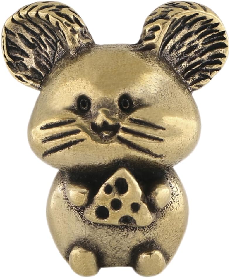 LOGOFUN Brass Mice Decor Vintage Rat Figurine Antique Handcrafted Mice Statue for Desktop Home Office Decor - Golden