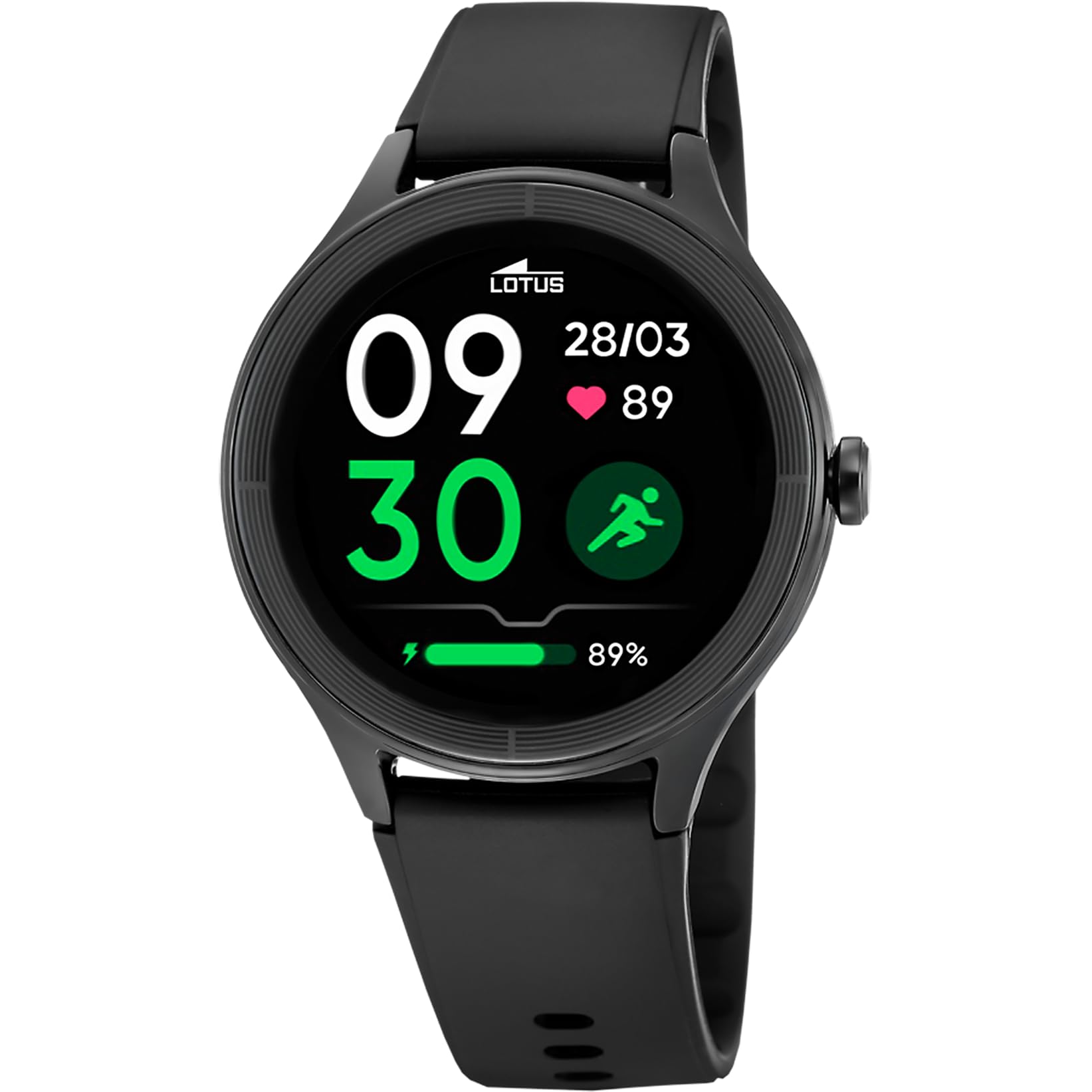 LOTUS Reloj Inteligente Hombre Mujer - Smartwatch Unisex de Caucho Negro - Resistente al Agua IP65 - Voz IA, Música, Cuenta Pasos, Teléfono, Deportes, Monitor Sueño 50202/​1 Lēve - Smartime 2nd Gen
