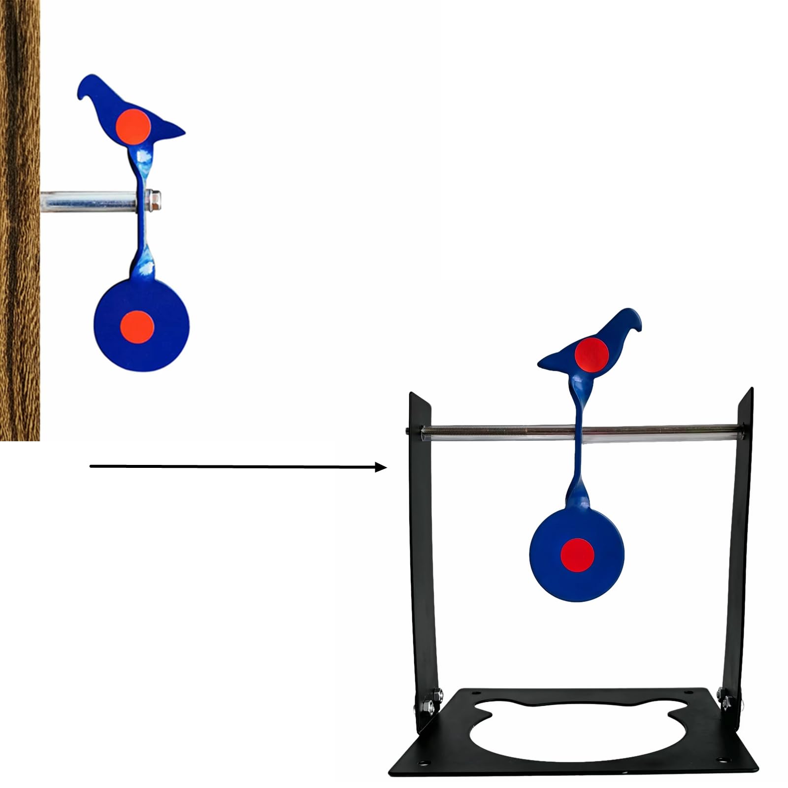 2 in 1 Small Spinner Target Set Screwed-Type (in Wooden Surface) with Base (Indoor Use) Practising Rotary Target for Air Gun Slingshot Clay Ball Airsfot Air Rifle 4 Colors Option (Base-BlueBD)